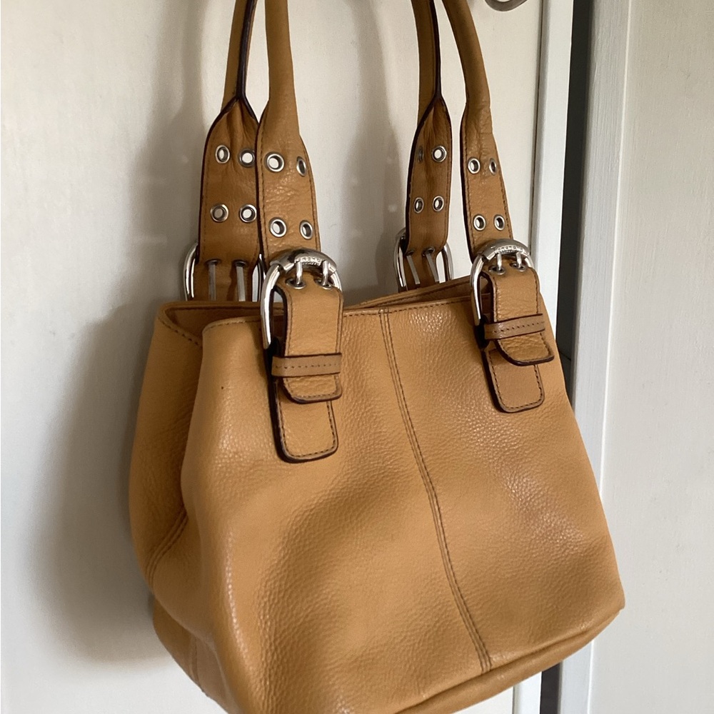 ♦️ TIGNANELLO leather bag satchel purse gold mustard yellow